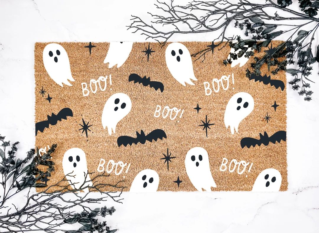 Boo Ghost & Bat Pattern Halloween Doormat, Halloween Decor, Fall Decor, Welcome Mat, Housewarming... | Etsy (US)