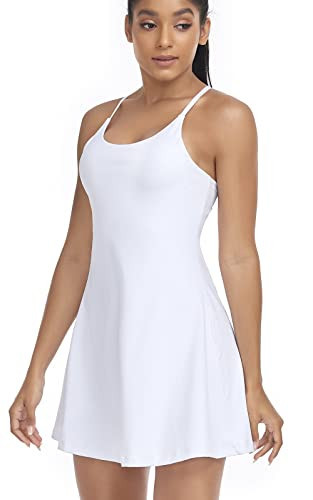 Women's Tennis Dress, Athletic Workout Sports Golf Dresses with Built-in Bra & Shorts Exercise Dresses for Women White | Amazon (US)