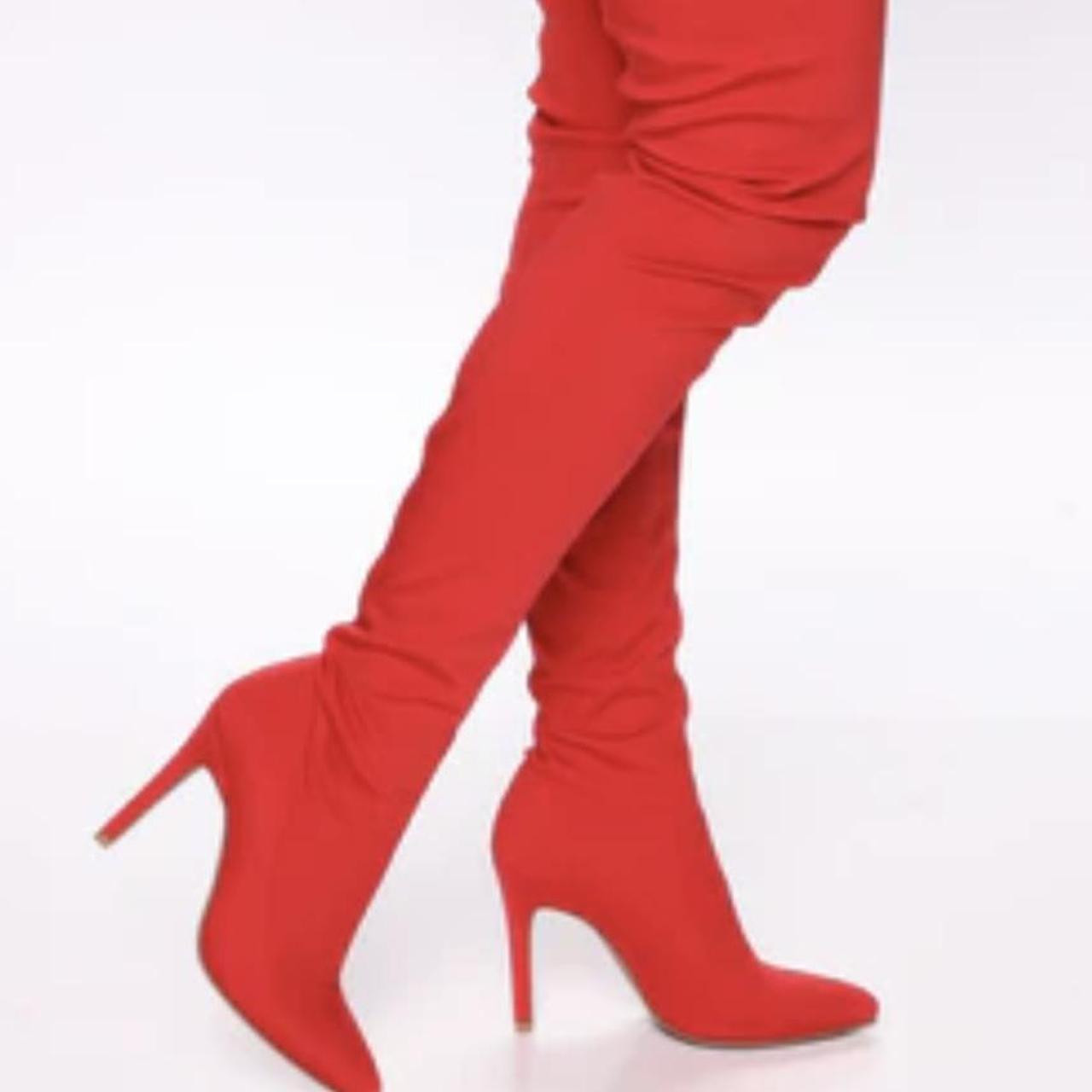Fashion Nova Women's Over the knee Boots - Red/Black - US 7 | Depop US