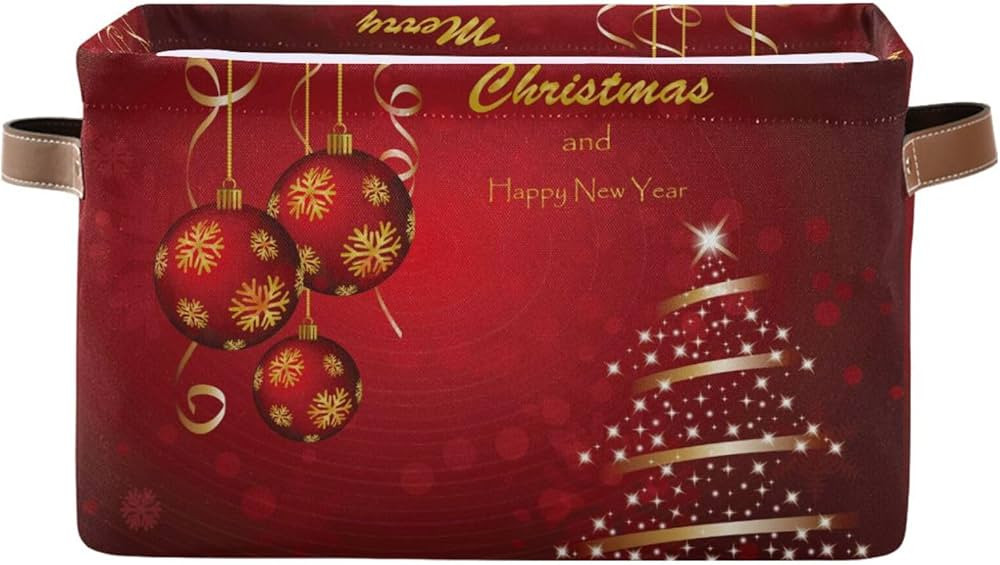 ALAZA Christmas Tree New Year Ball Large Storage Basket with Handles Foldable Decorative 1 Pack S... | Amazon (US)