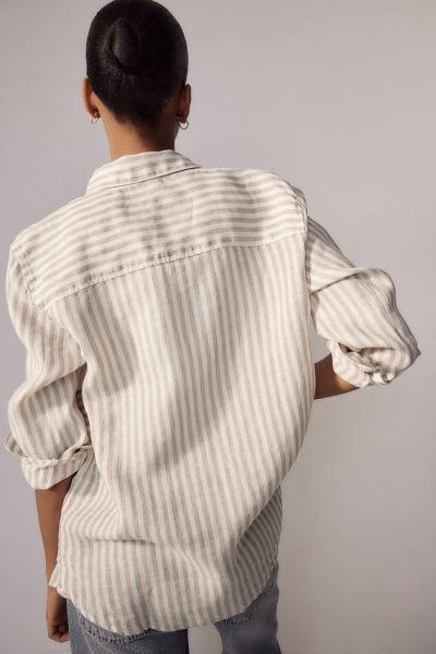 Linen Shirt - Beige/striped - Ladies | H&M US | H&M (US + CA)