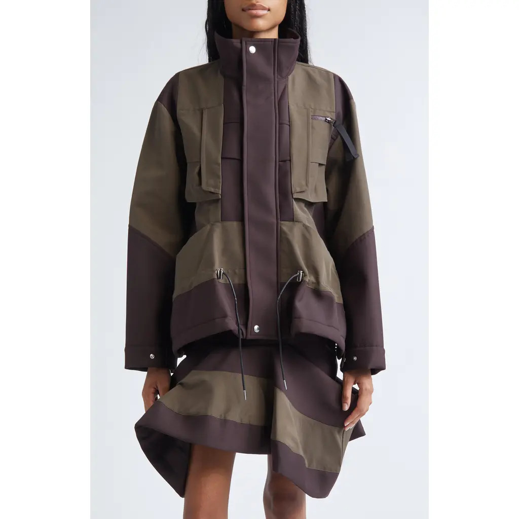 Sacai Mixed Media Jacket in Brown at Nordstrom, Size 4 | Nordstrom