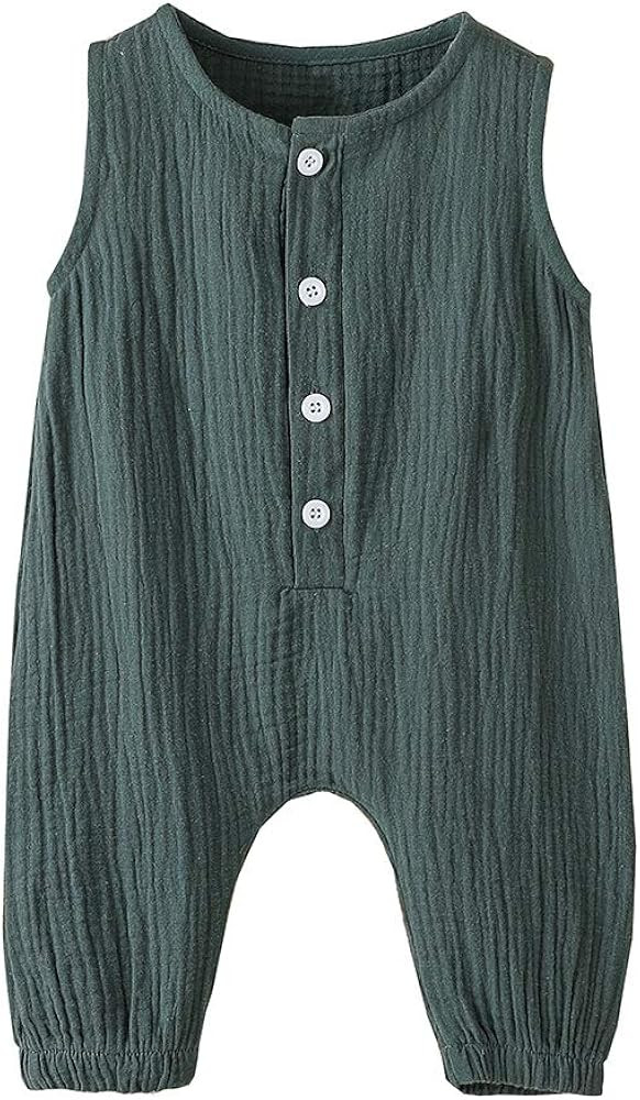 Arleysh Newborn Baby Boys Girls Romper Jumpsuit Cotton Linen Sleeveless Ruffled Bodysuit Infant Spri | Amazon (US)