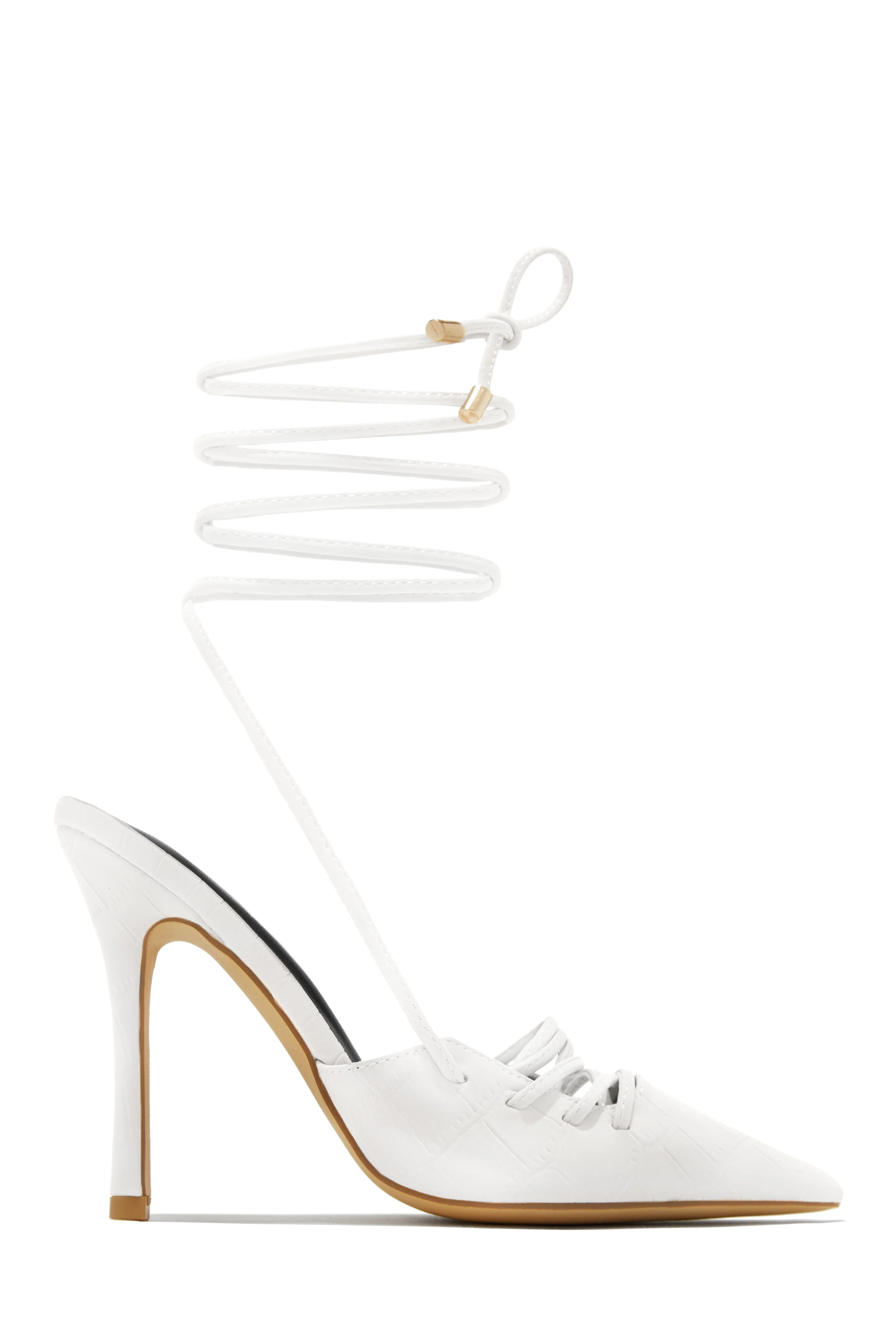 Simone Lace Up High Heel Pumps - White 5.5 / White | MISS LOLA