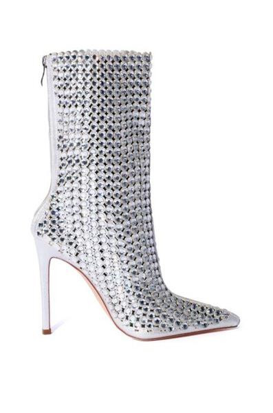 ALDEA-SILVER STILETTO BOOTIE | Azalea Wang