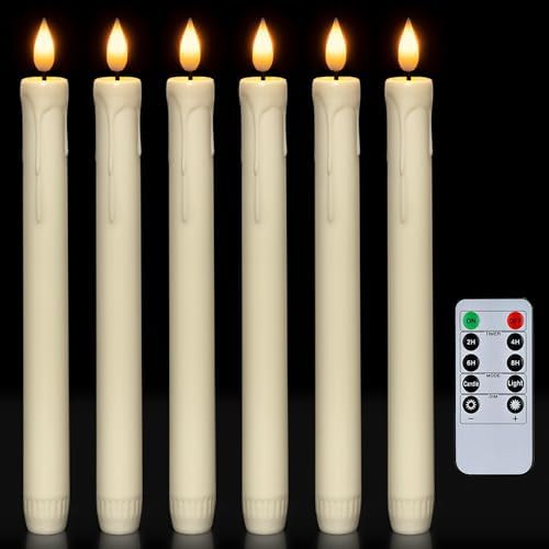 Homemory 6 Pcs Flameless Taper Candles with Remote, Timer, Dimmer, Ivory Battery Operated CandleS... | Amazon (US)