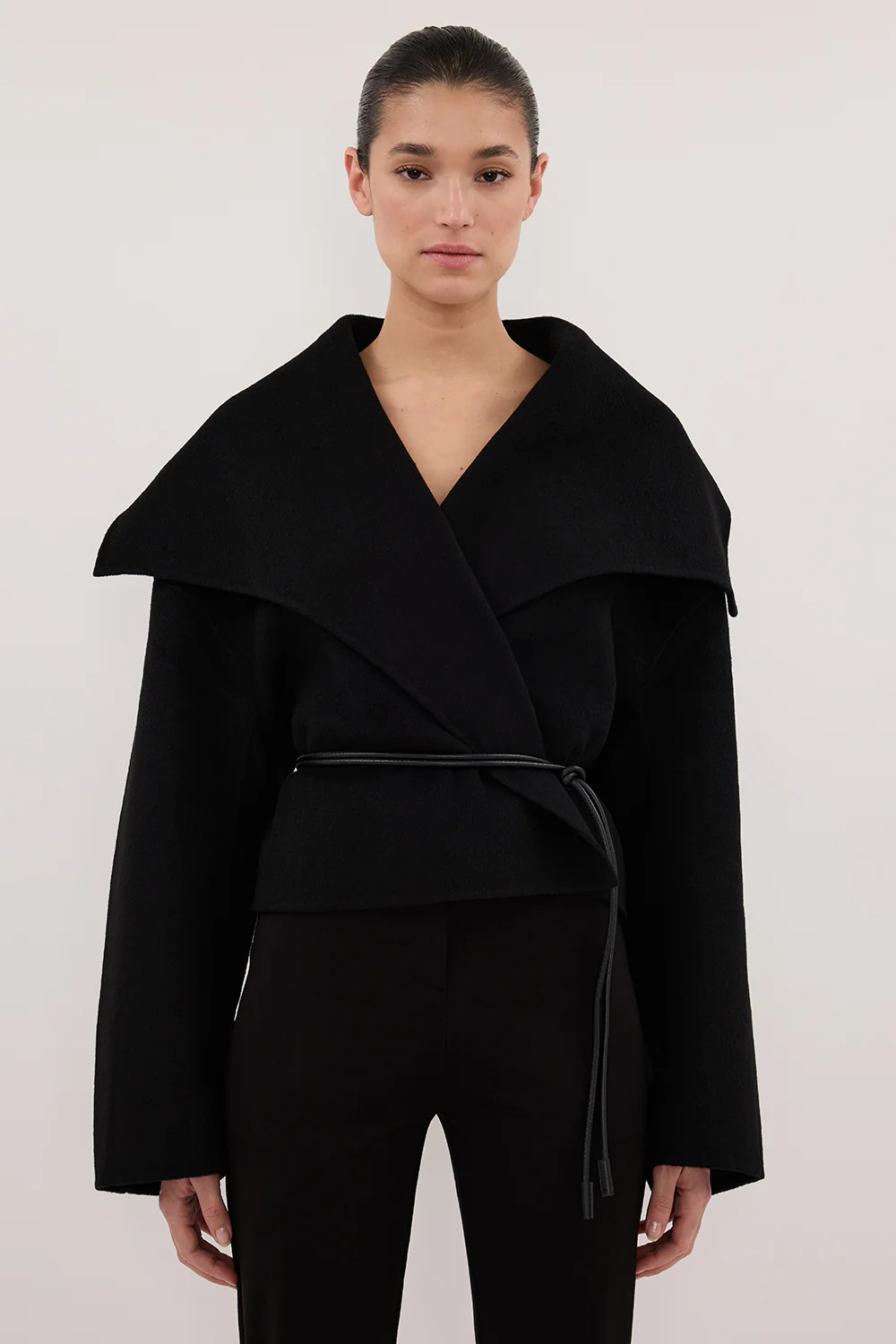 LUCIA BLACK CROPPED WOOL BLEND TRENCH COAT | DISSH