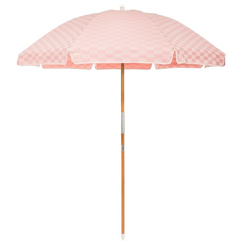 Business & Pleasure Co. Rio Umbrella Scalloped Brim For Beach, Patio or Picnic - 6' Boho Beach Umbrella, 7' Tall Wood Pole, UPF 50+, Dusty Pink Checker | Amazon (US)