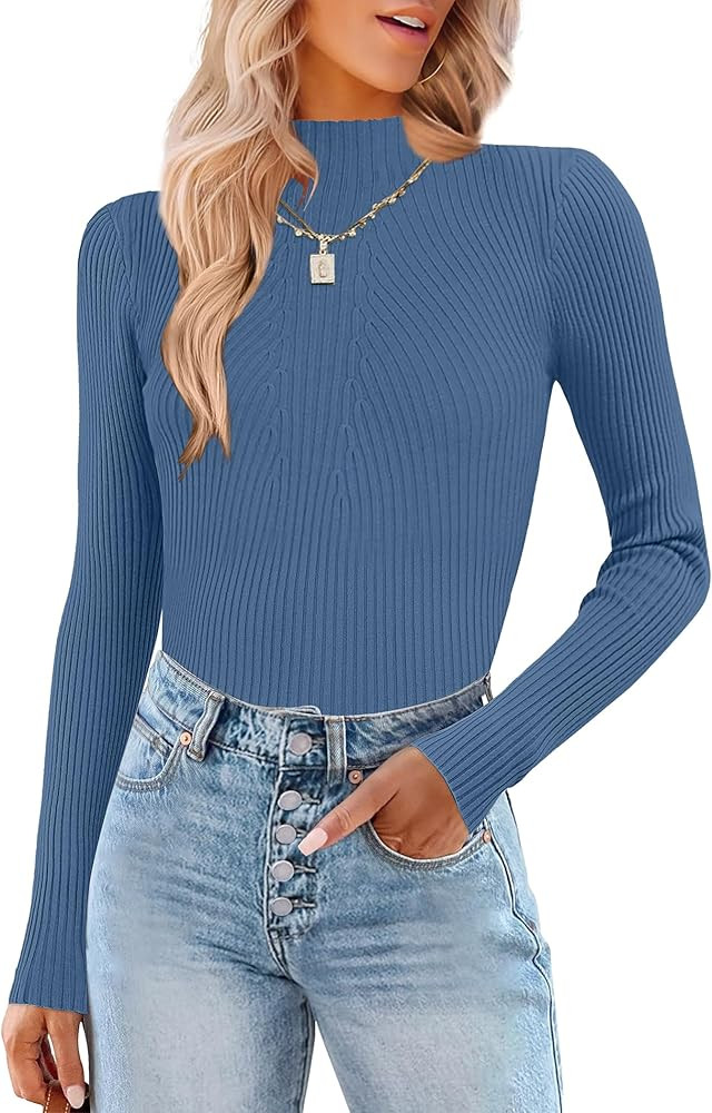 HOTOUCH Women Mock Neck Sweater Ribbed Knit Fitted Top Basic Casual Long Sleeve Shirt Fall Fashio... | Amazon (US)