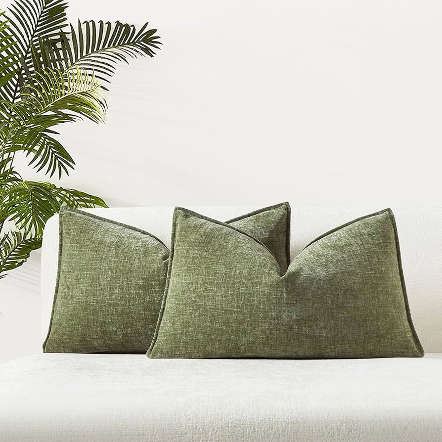 JUSPURBET Sage Chenille Lumbar Throw Pillow Covers 16x24 inch Set of 2 Decorative Soft Textured C... | Amazon (US)