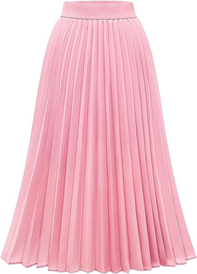 DRESSTELLS Pleated Midi Skirts, Womens Long Length Chiffon A line Skirt with Lining | Amazon (US)