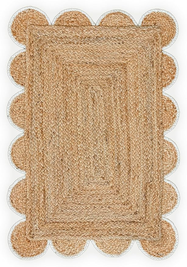 Weaving Village Scalloped Natural Jute Area Rug, Off White Trim, 2'x3' | Amazon (US)