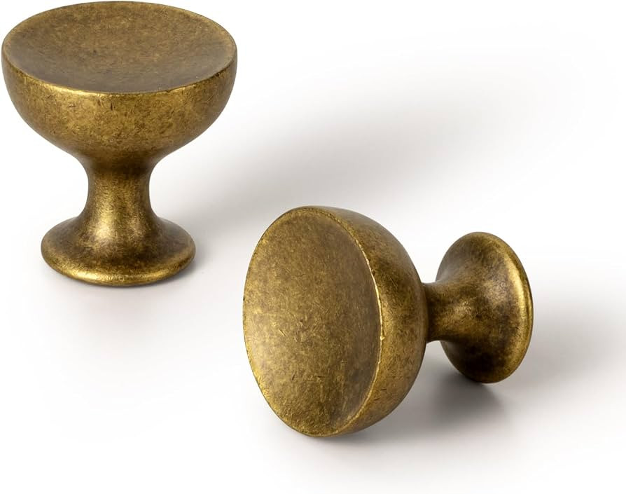 Goo-Ki 6 Pack Antique Brass Cabinet Knobs \u2013 Vintage Round Cup Design with Rustic Patina Fini... | Amazon (US)