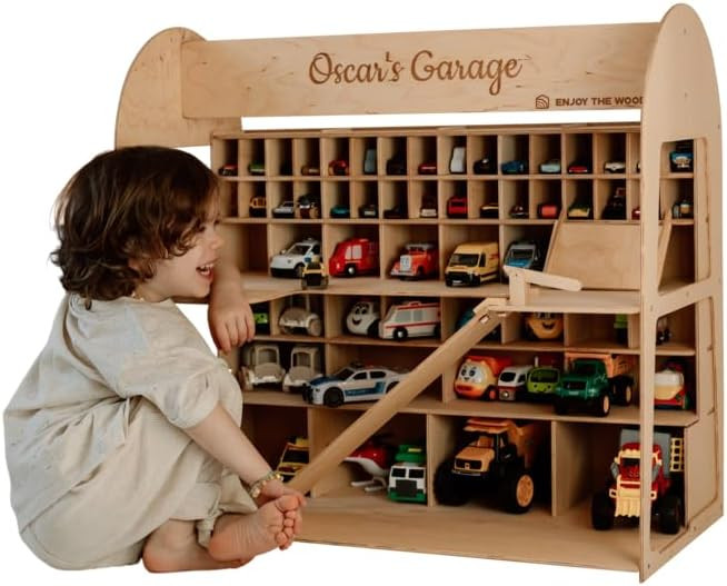 Toy Parking Garage with Elevator Wooden Toy Car Storage Small Car Compatible Gift for Toddlers 1-... | Amazon (US)