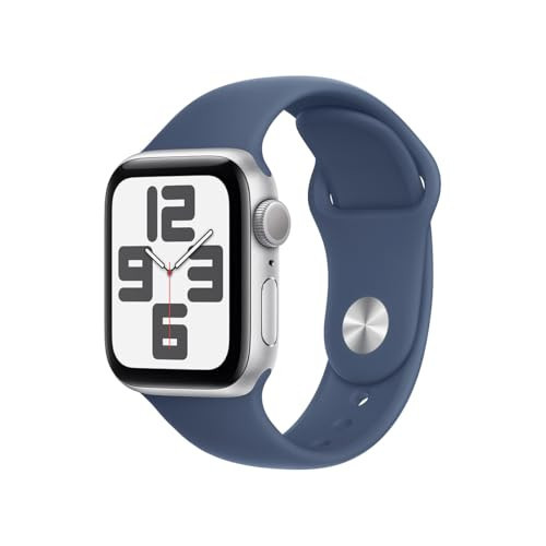 Apple Watch SE (2nd Gen) [GPS 40mm] Smartwatch with Silver Aluminum Case with Denim Sport Band, S/M (Renewed) | Amazon (US)