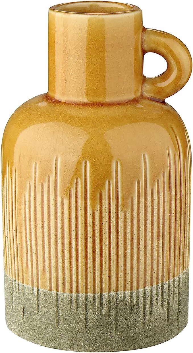Decorative Yellow Ceramic Vase Two-Tone Boho Flower Vase with Handle Pottery Bud Jug Vase for Flo... | Amazon (US)