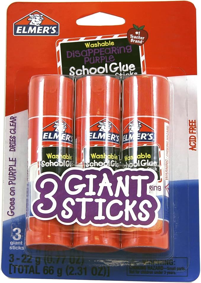 Elmer's Disappearing Purple School Glue Sticks, Washable, 22 Grams, 3 Count | Amazon (US)