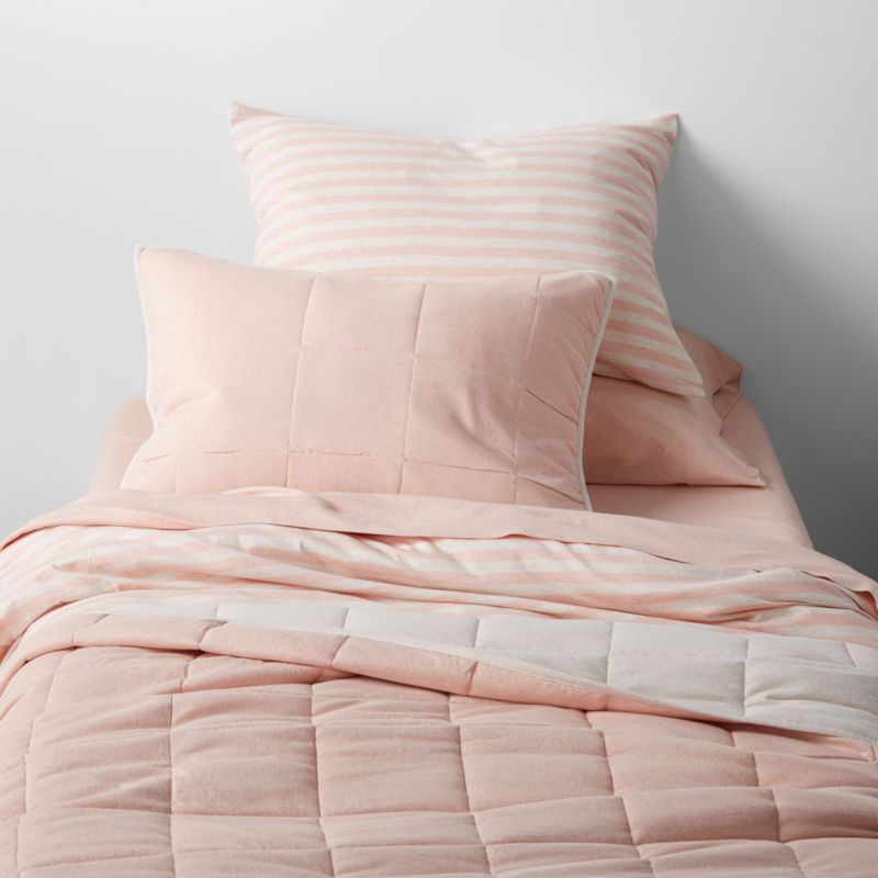 Modern Comfy Tee Pink Reversible Organic Cotton Jersey Kids Twin Quilt + Reviews | Crate & Kids | Crate & Barrel