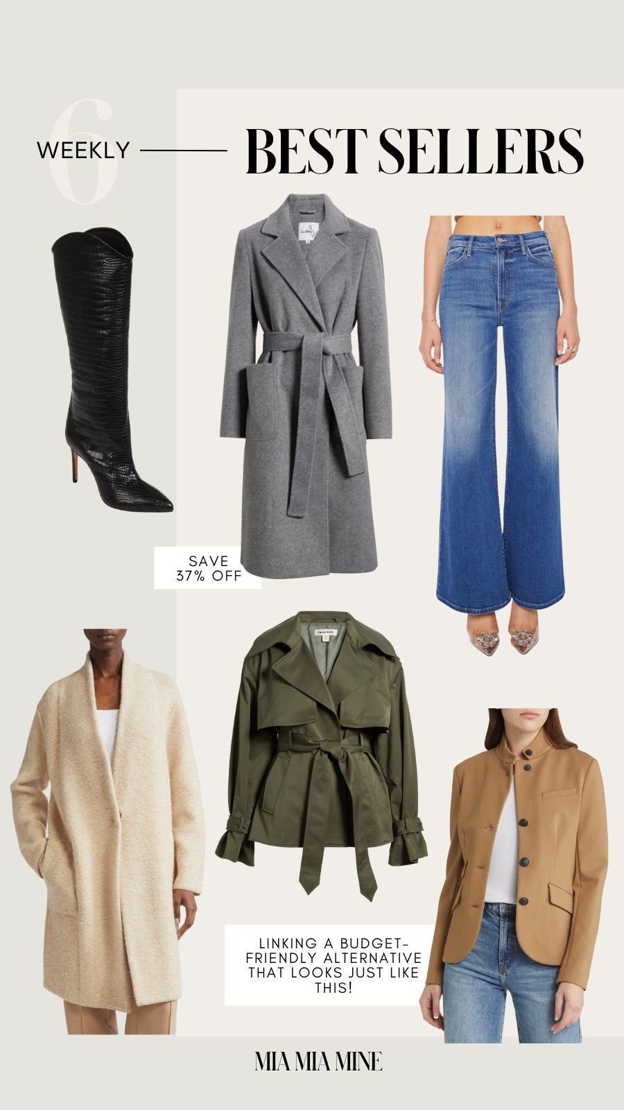 Weekly best sellers on #miamiamine
Rag & bone camel blazer
Nordstrom open edit cropped trench coat
Mother wide leg jeans - save 25% at Anthropologie 
Vince cardigan coat
Schutz knee high boots
Sam Edelman gray wrap coat

#LTKSeasonal #LTKSaleAlert #LTKStyleTip
