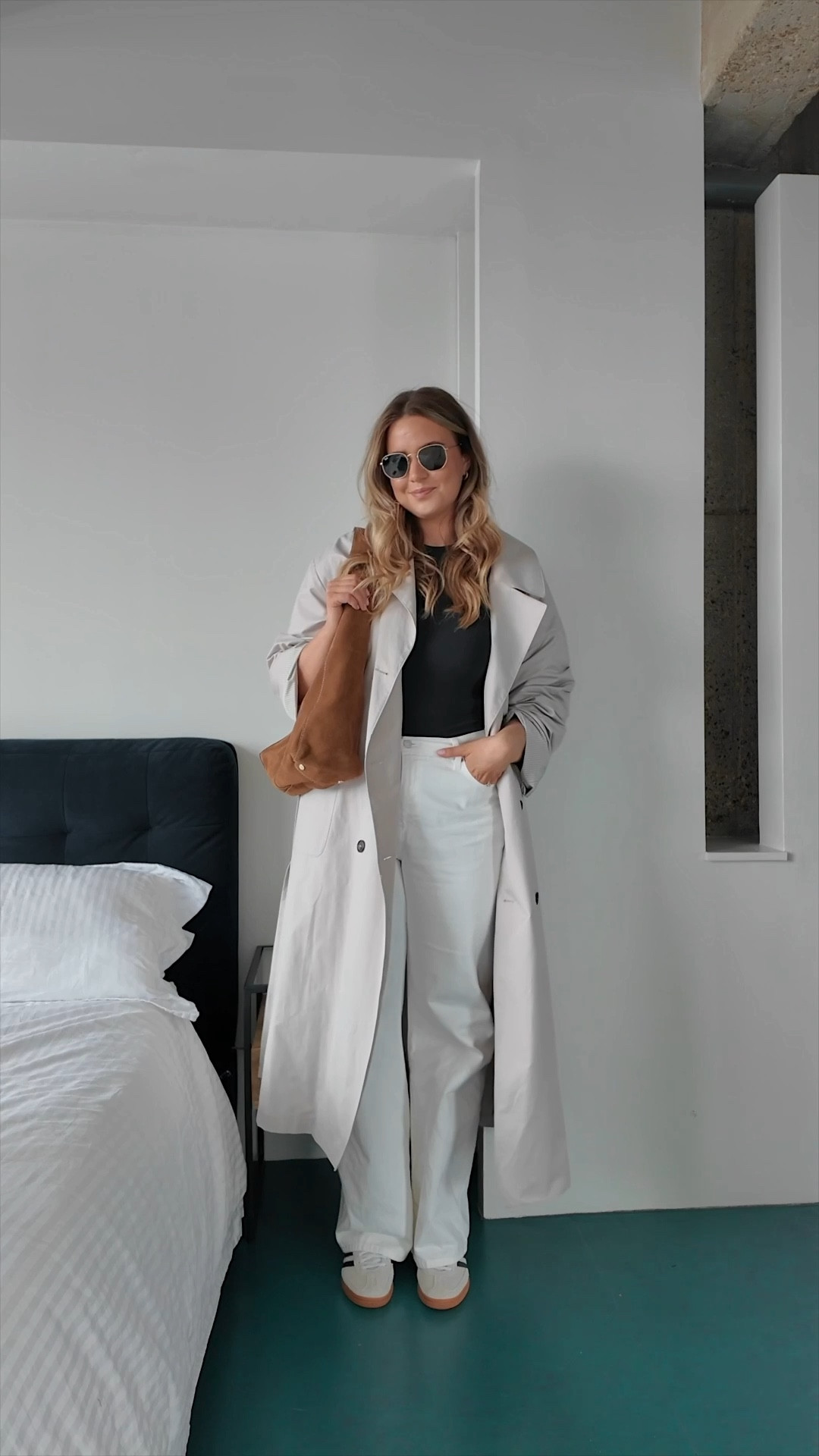 20 of 30 midsize spring outfits

Adidas handball spezial beige core [UK 7]

Stripe & stare brief pants [1X]

Uniqlo 3D hold bra [D/E]

Abercrombie curve love ecru jeans [W33 Reg]

Skims black seamless t-shirt [1X]

Trench coat [Max mara - dupes tagged]

Aviator ray bans unisex sunglasses

Tan suede tote

spring outfit // midsize outfit // midsize style // spring outfit idea // spring style // midsize fashion // spring fashion // outfit inspiration // trench coat // white jeans // tan suede tote