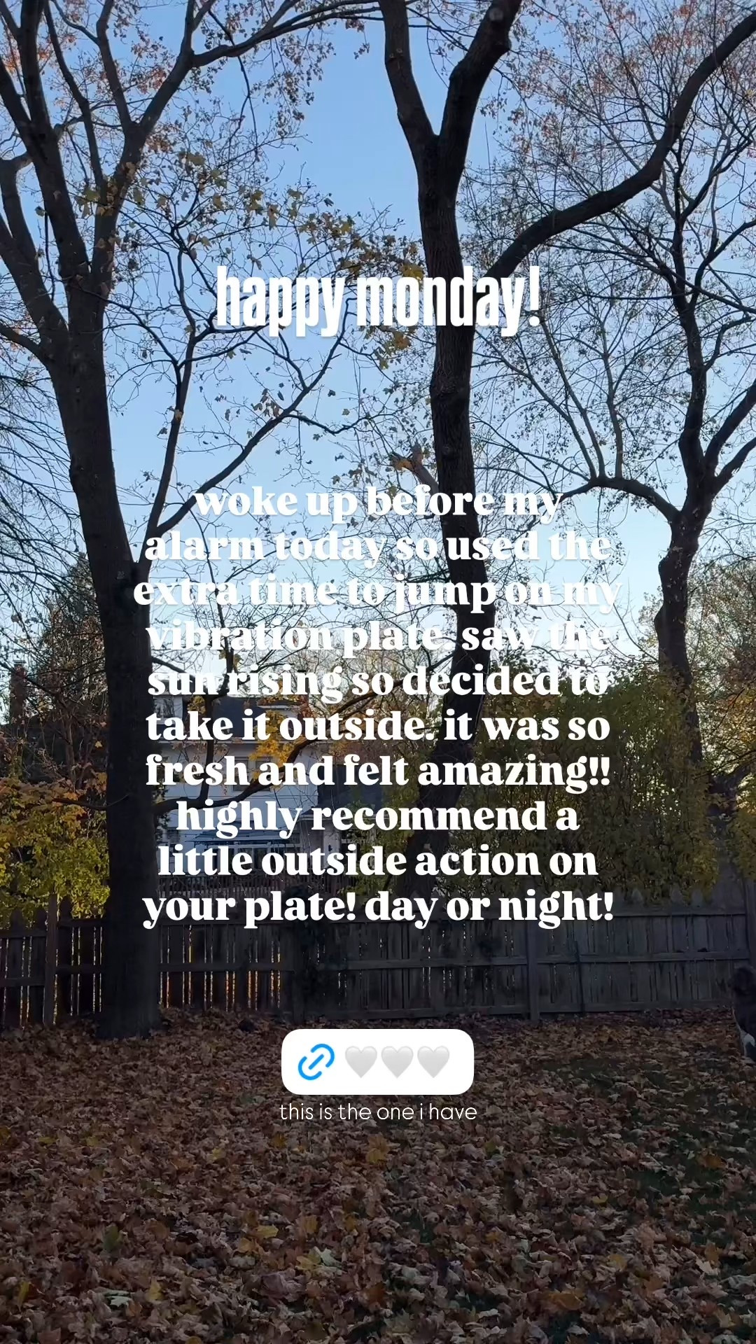 love this thing enough, i got out of bed early to use it…on a monday!!! 🙃

this is the vibration plate i have. it has different settings, comes with workout bands. i love it! 👌 

#LTKGiftGuide #LTKfitnessgoals #LTKActive