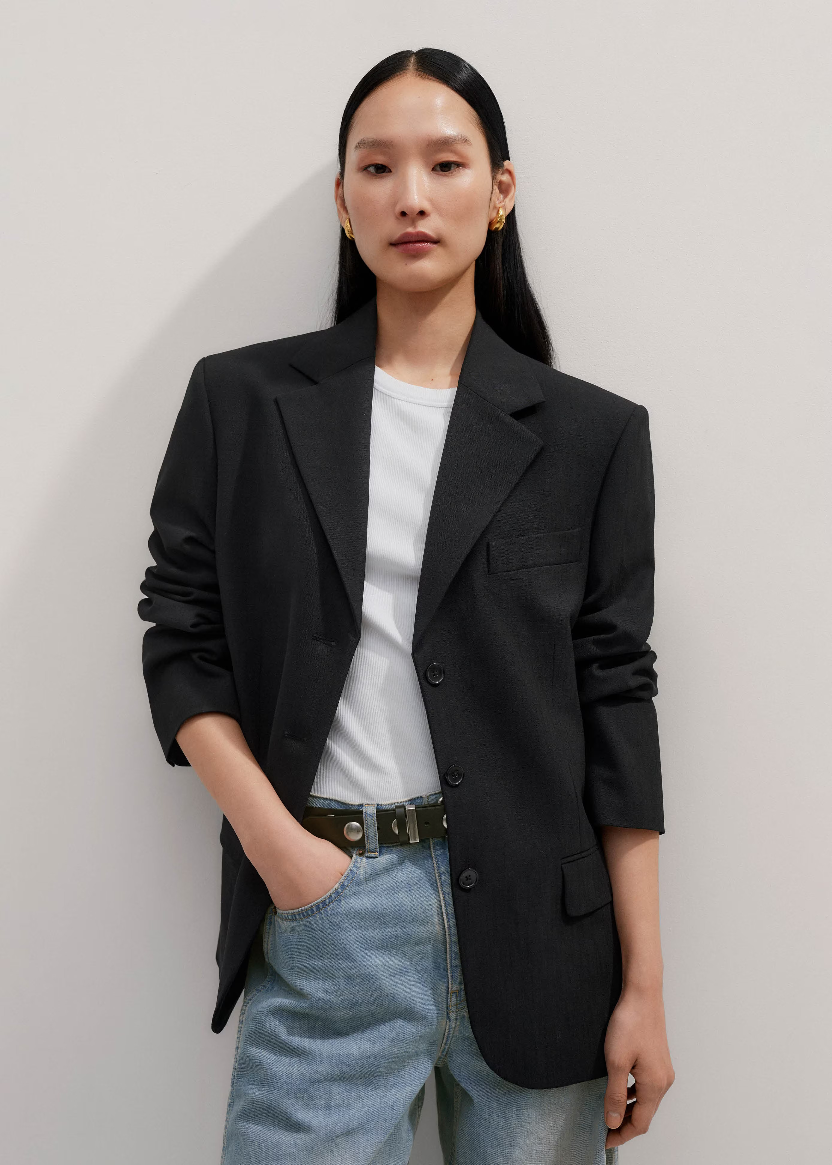 Women's Black Oversized Blazer | ME+EM | ME+EM US
