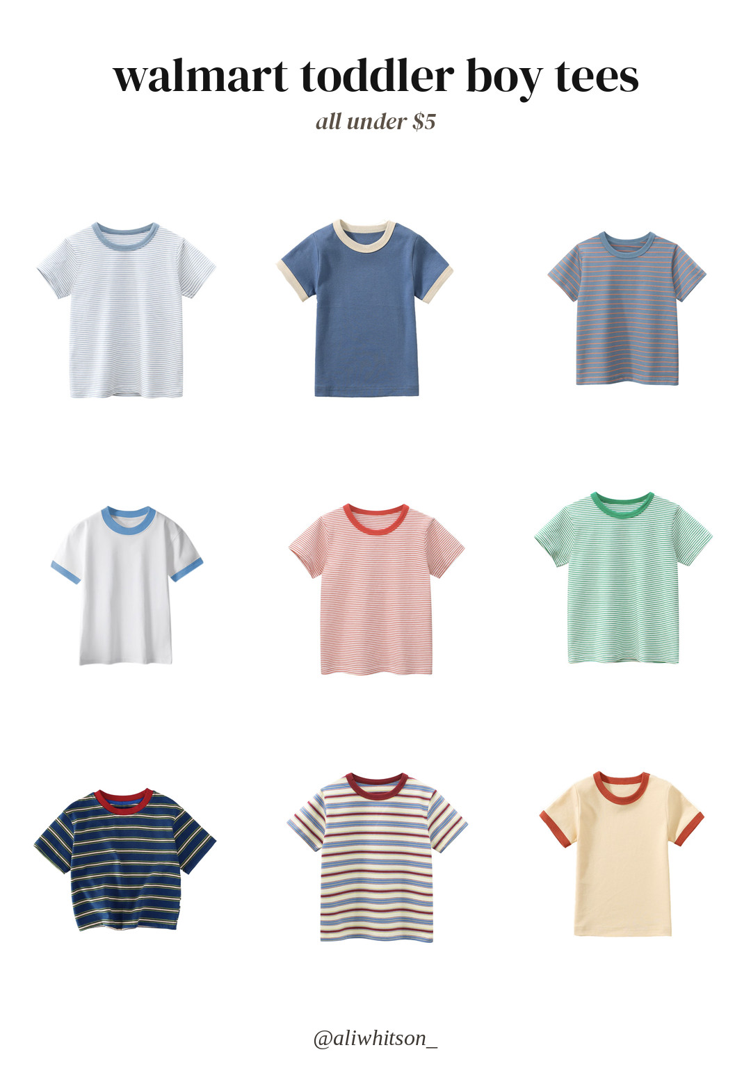 Stock up on toddler boy basics for back to school and these Walmart tees are such an easy win! Striped crew necks, solid colors, all easy to wash after a day of daycare/ preschool messes. Perfect for little boy school clothes, everyday play, or just stocking the drawers for summer into fall. You truly can never have too many basic tees for a toddler boy closet!

affordable toddler boy shirts, budget boy clothes, walmart fashion

#LTKback2school #LTKkids #LTKfindsunder50 #LTKstyletip #LTKsummer 

 #LTKSeasonal #LTKKids