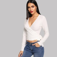 Knot Side Surplice Wrap Top | SHEIN