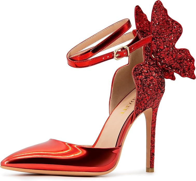 FINDVELL Gold High Heels Butterfly Back Sexy Stiletto Pumps Closed Toe Sparkly Ankle Strap Heels ... | Amazon (US)