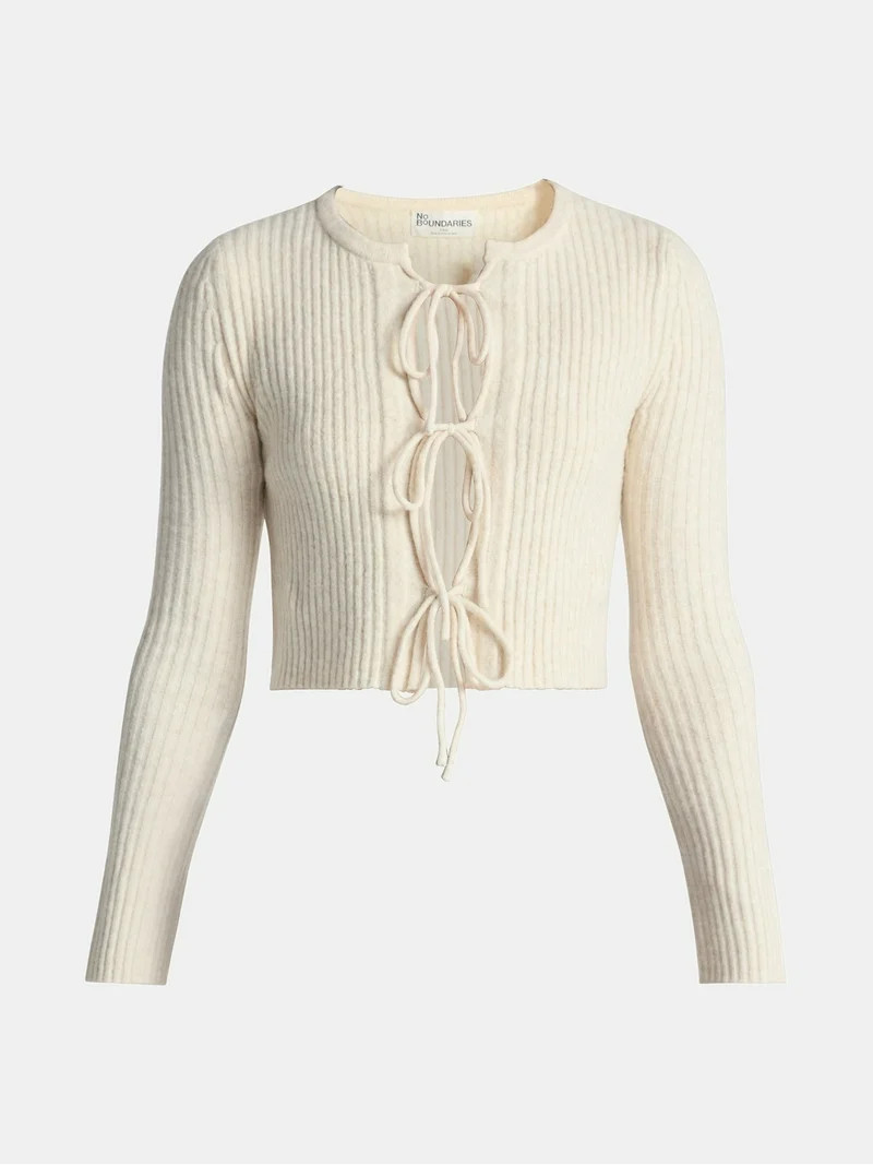 No Boundaries Bow-Tie Ribbed Cardigan, Women's | Walmart (US)