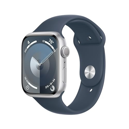 Apple Watch Series 9 [GPS 45mm] Smartwatch with Storm Blue Aluminum Case with Silver Sport Band M/L. Fitness Tracker, Blood Oxygen & ECG Apps, Always-On Retina Display | Amazon (US)
