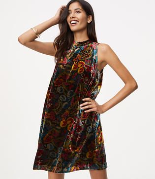 LOFT Floral Velvet Swing Dress | LOFT