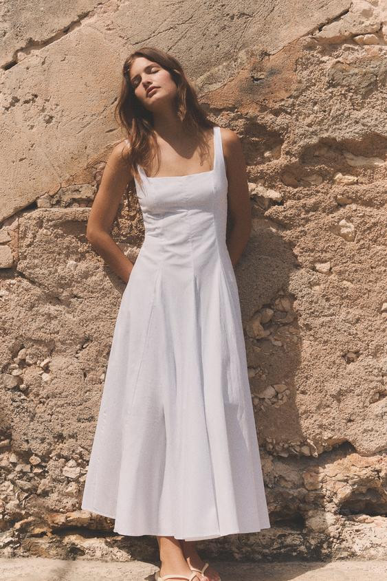 POPLIN GODET MIDI DRESS | Zara US