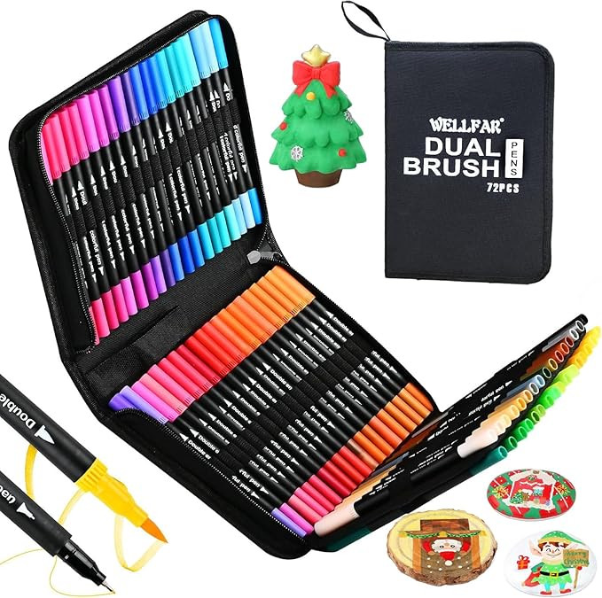 【72 Colors】Adult Coloring Book Markers No Bleed – Dual Felt Tip (Fine & Brush) Art Markers ... | Amazon (US)