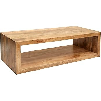 Amazon.com: The Urban Port 58-Inch Cube Shape Mango Wood Coffee Table with Open Bottom Shelf, Natura | Amazon (US)