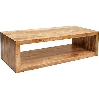 Amazon.com: The Urban Port 58-Inch Cube Shape Mango Wood Coffee Table with Open Bottom Shelf, Natura | Amazon (US)
