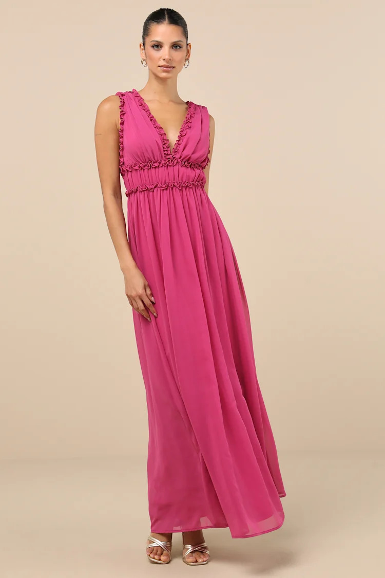 Helvia Berry Pink Ruffled Sleeveless Maxi Dress | Lulus