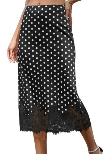 Bsubseach Women Satin Lace Midi Skirt Elastic Waist Polka Dot Skirt | Amazon (US)