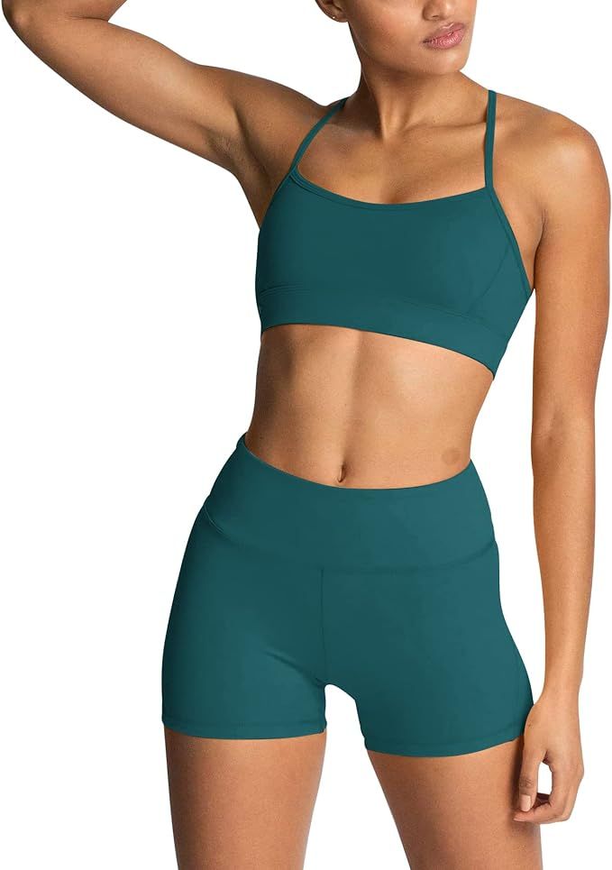 IWEMEK Women's Workout Sets 2 Piece Yoga Outfits High Waisted Yoga Leggings Shorts and Sports Bra... | Amazon (US)