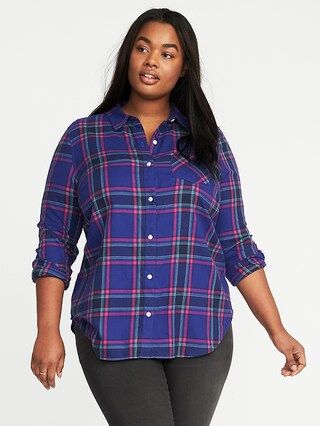 Old Navy Womens Classic Plus-Size Plaid Flannel Shirt Blue Multi Plaid Size 1X | Old Navy US