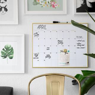 U Brands 20 in. x 16 in. Gold Aluminum Frame Magnetic Monthly Calendar Dry Erase Board | The Home Depot