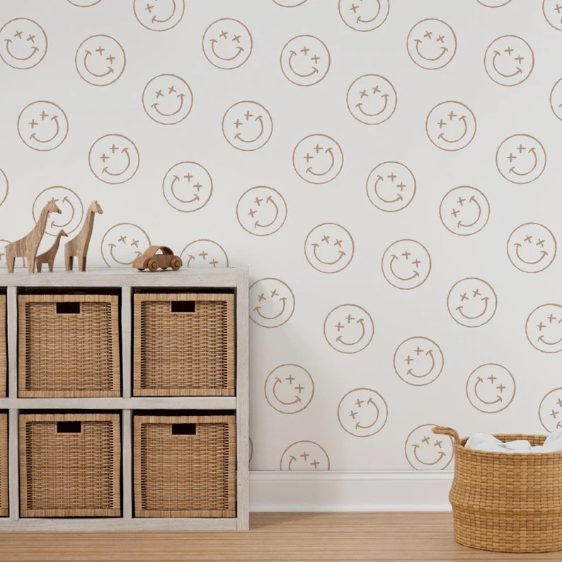 Smiley Face Wallpaper Nursery Wallpaper Neutral Minimal Boho - Etsy | Etsy (US)