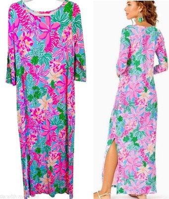 Lilly Pulitzer Morgann 3/4 Sleeve Maxi Dress Multicolor Tigers Lair Size L | eBay US