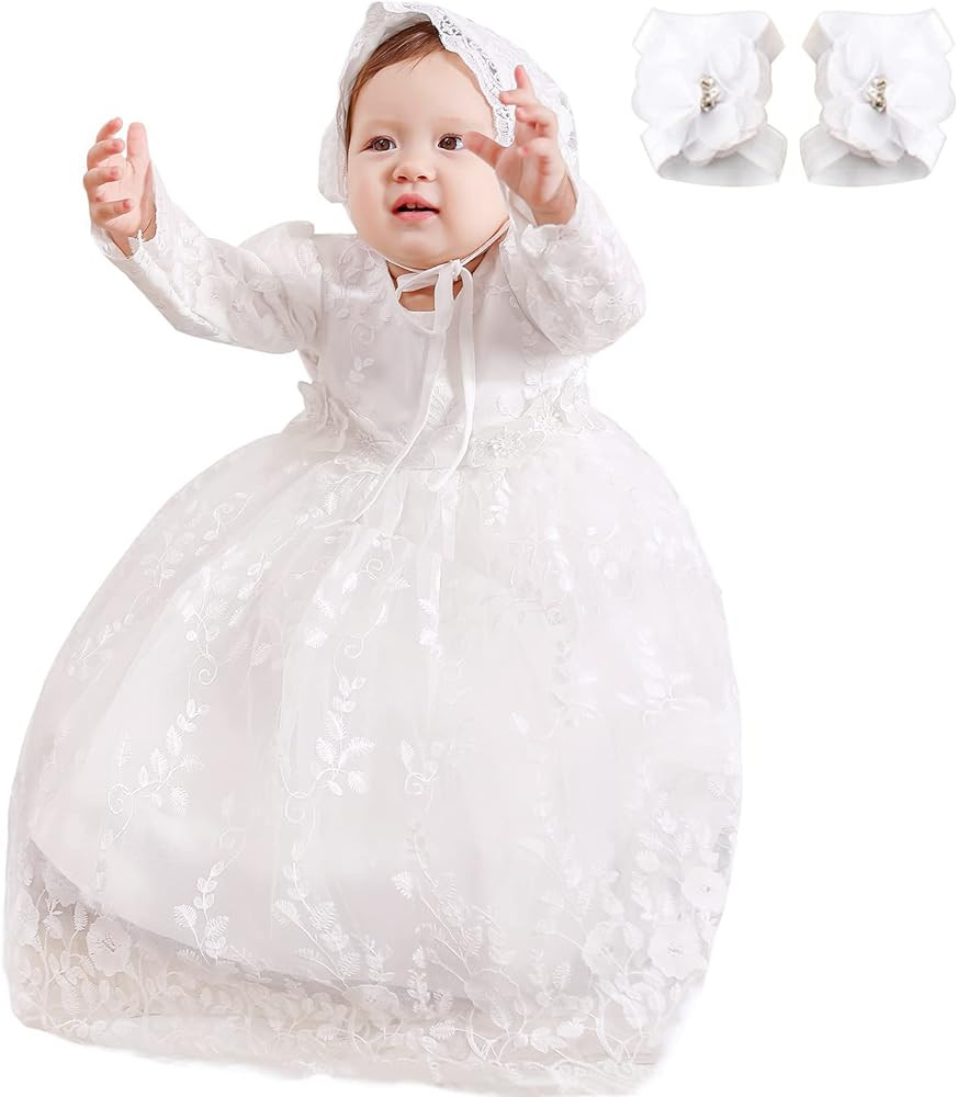 Baby Girl Baptism Dress 3PCS Infant Embroidered Christening Formal Gowns Outfit for Party Wedding | Amazon (US)