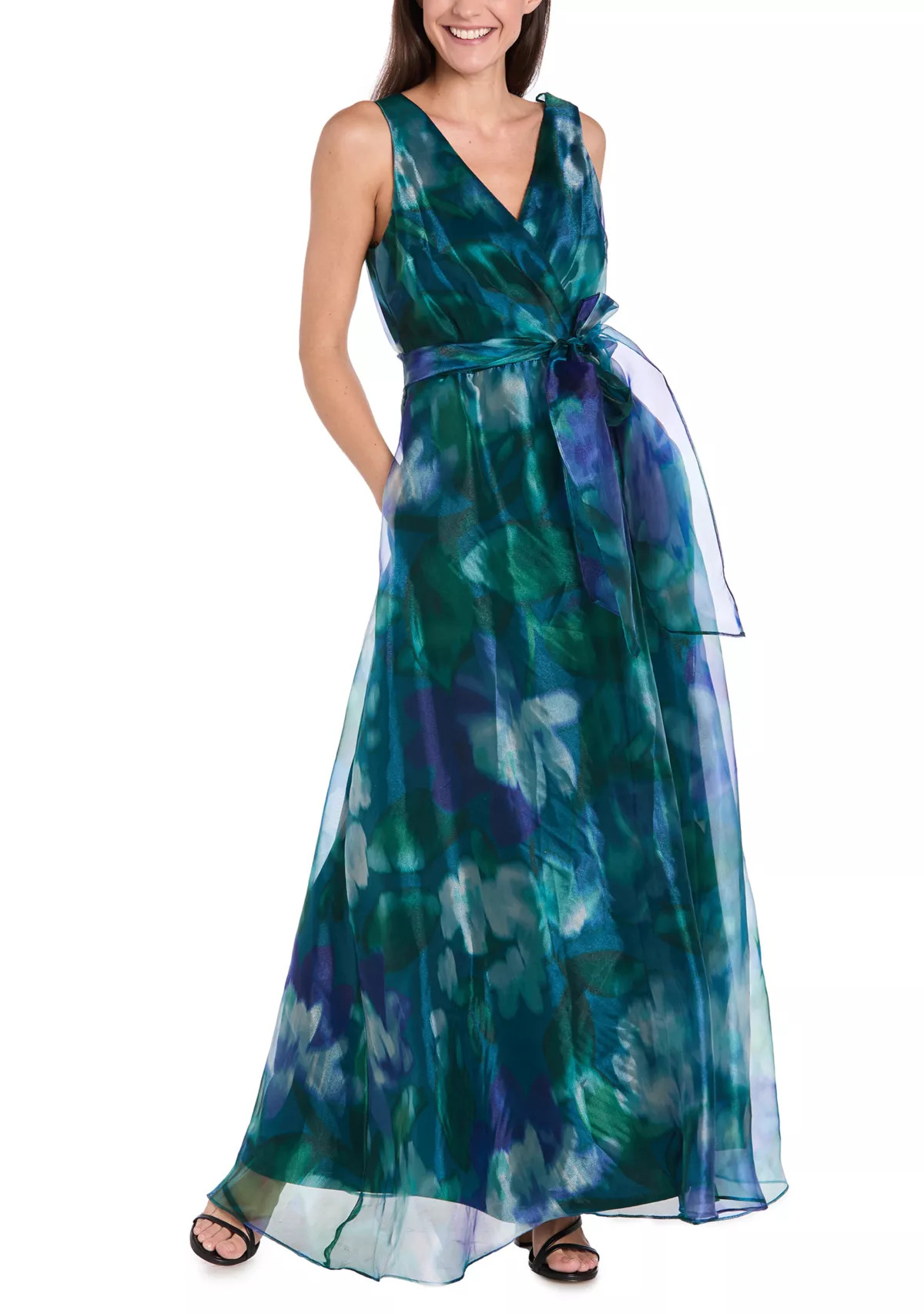 Women's Sleeveless V-Neck Printed Organza Gown | Belk