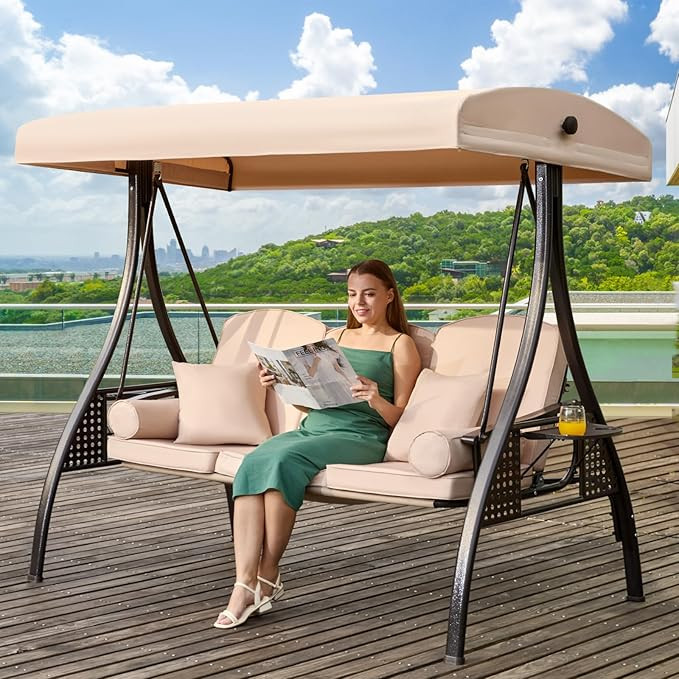 3 in 1 Outdoor Porch Swing with Adjustable Canopy, 3 Seat Outdoor Swing for Adults, Patio Swing C... | Amazon (US)