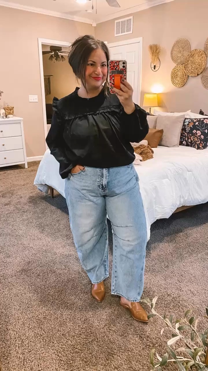 Upgrade your wardrobe with this beautiful black blouse with cute ruffles! The simple ruffle details add fun and softness, giving it a stylish and feminine touch. Plus it is a major steal on amazon!

mules: fit true to size // wearing a 5
jeans: fit true to size // wearing a 14
blouse: fits true to size // wearing a large 

 #LTKHoliday #LTKStyleTip #LTKWorkwear