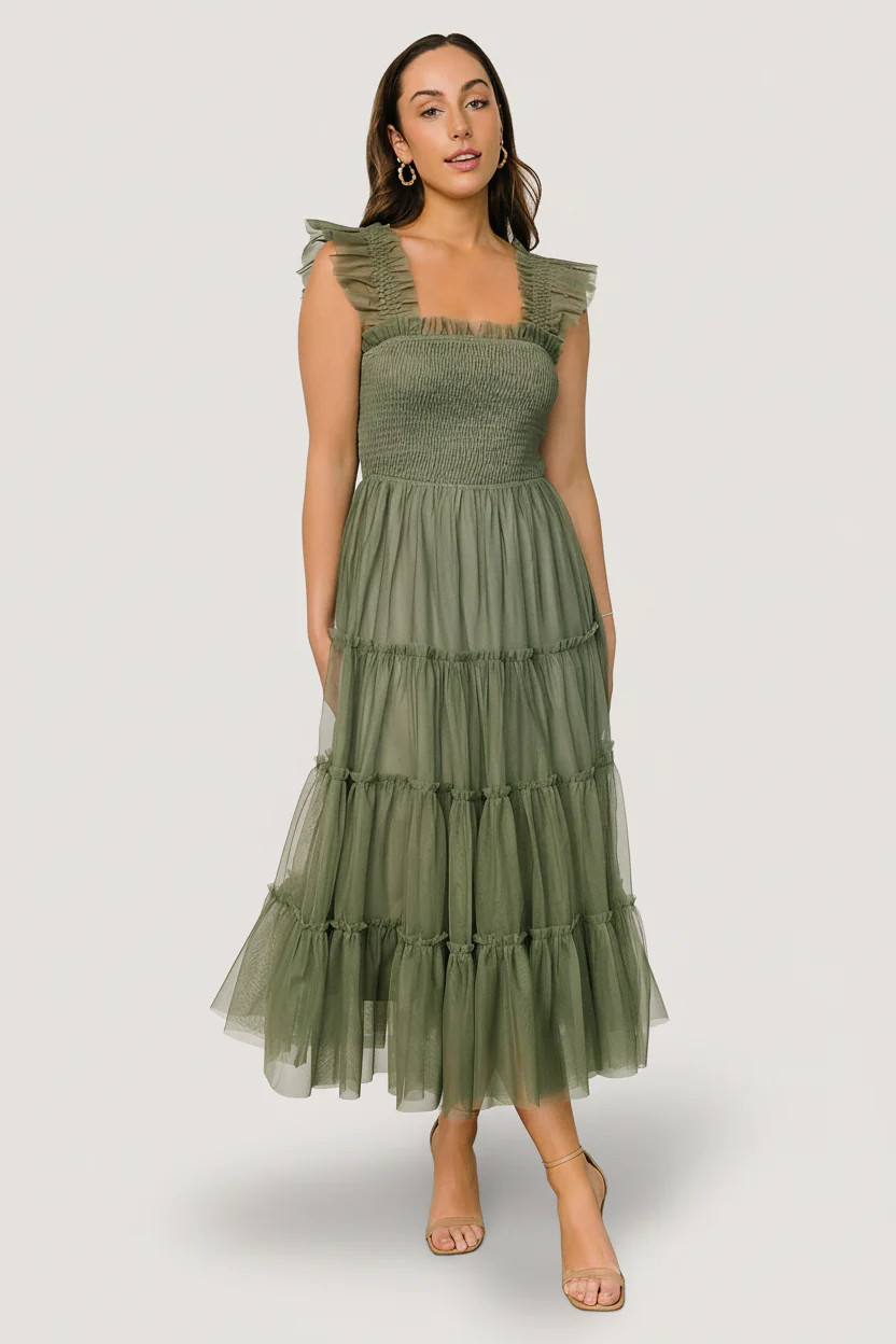 Emma Smocked Tulle Midi Dress \u2014 Sage | Baltic Born | Baltic Born