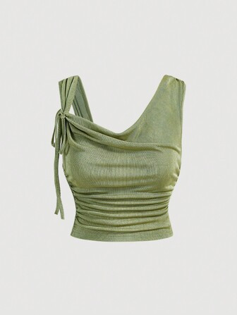 SHEIN MOD Plus Size Women's Asymmetrical Neckline Ruched Tank Top For Summer | SHEIN