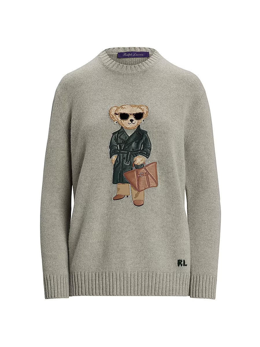 Women's Polo Bear Cashmere Sweater - Pearl Grey Melange - Size Medium | Saks Fifth Avenue